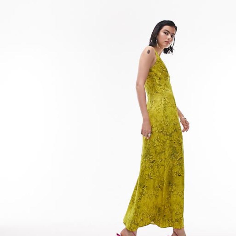 Topshop marbled yellow built up slip dress size US8